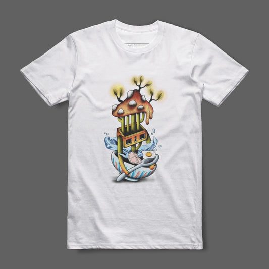 Whimsical Mushroom House with Fish Artwork Shirt