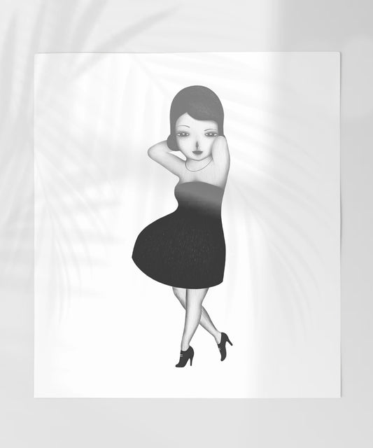 Elegant Black and White Artwork of a Woman Poster