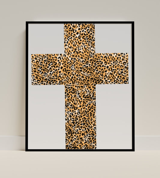 Leopard Print Cross Wall Art Decor Framed product