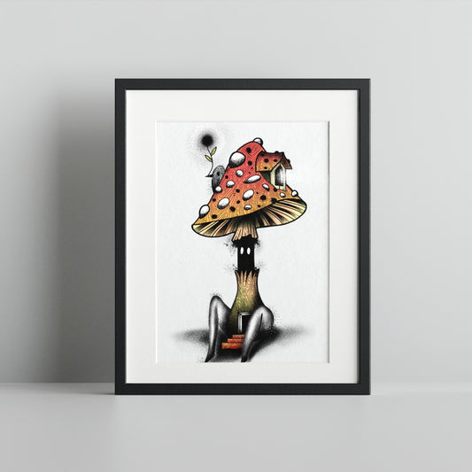 Whimsical Mushroom House Illustration Art Print