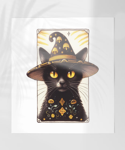 Enchanting Black Cat in Witch Hat Artwork Print