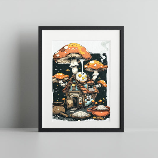 Mushroom Cottage Fantasy Art Print Artistic Home Decor