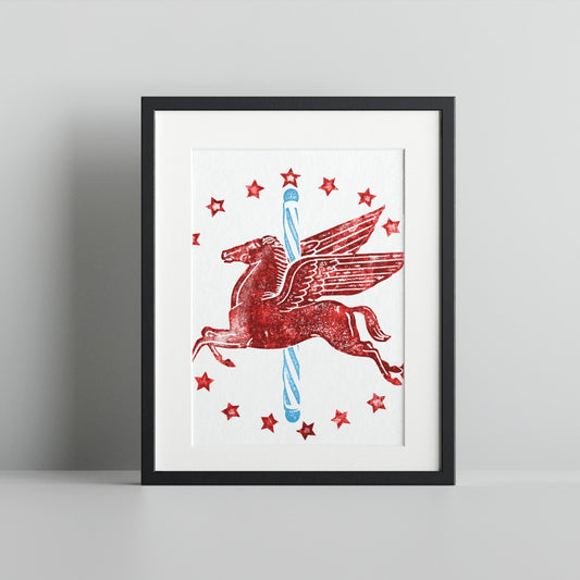 Red Pegasus with Stars and Candy Cane Art Print
