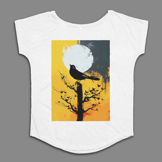 Bird and Full Moon Design on Sunset Scene Shirt