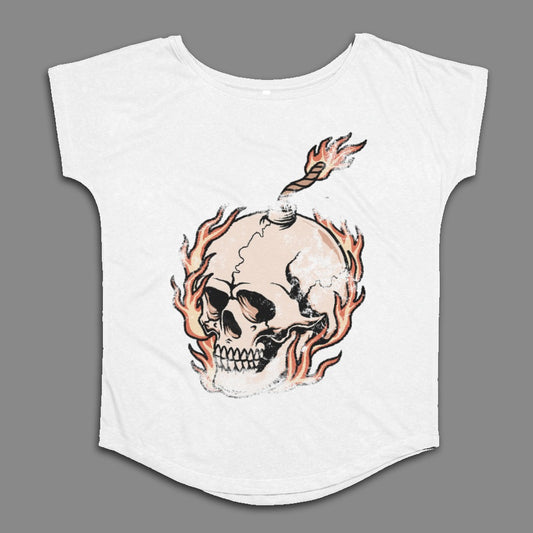 Flaming Skull Design with Arrow Short Sleeve Tee