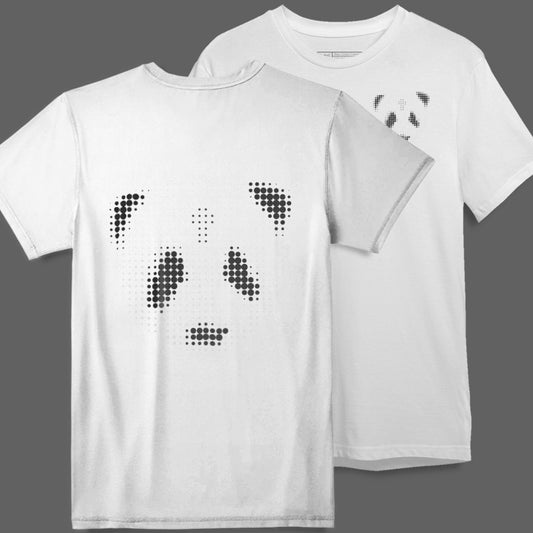 White T-Shirt with Unique Panda Face Dot Design