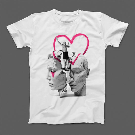 Artistic Heart and Faces Graphic T-Shirt Design