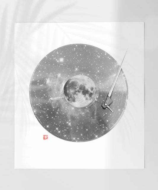 Moon and Stars Turntable Art Poster for Music Lovers