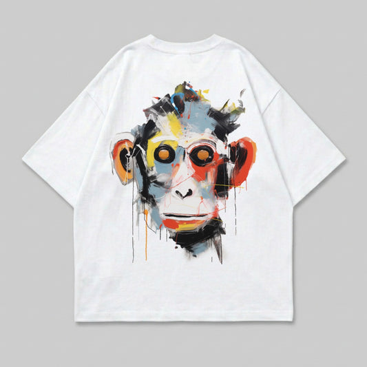 Abstract Colorful Monkey Face Graphic White T-shirt