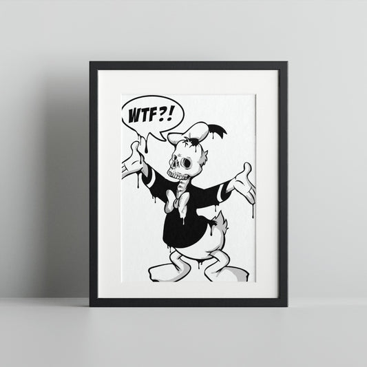 WTF?! Cartoon Skeleton Duck Art Framed Print