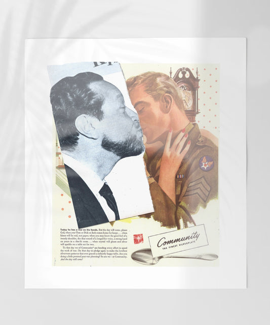 Vintage Collage Art of a Kiss and Community Ad Poster