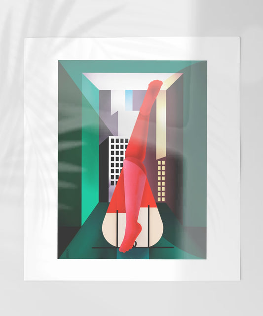 Abstract Geometric Art with Leg and Cityscape Poster