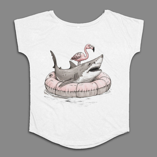 Flamingo and Shark on Inflatable Ring Top