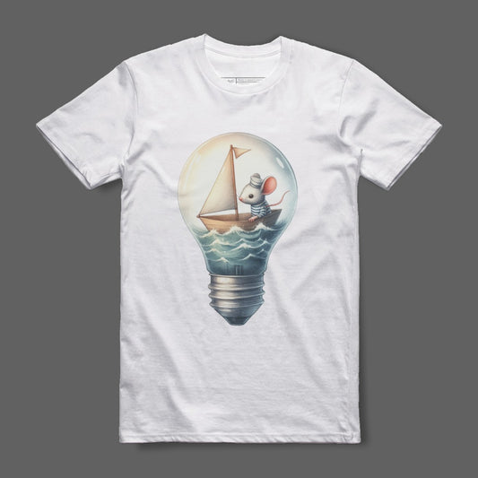Creative Sailboat Mouse in Lightbulb Design T-shirt