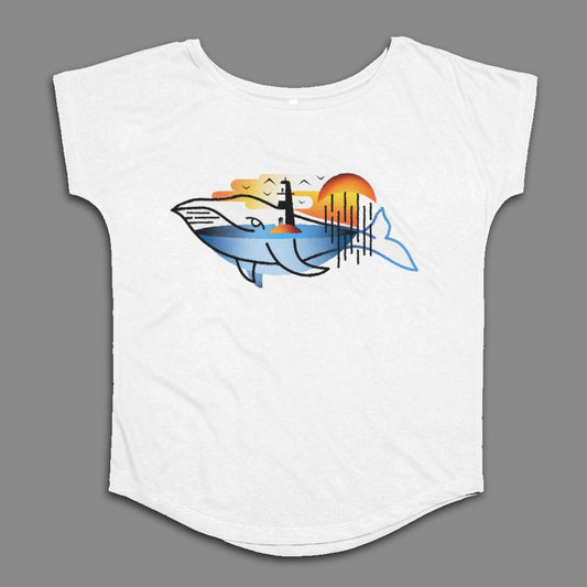 Sunset Whale and Lighthouse Graphic T-shirt