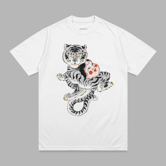 Grey Tiger Holding Traditional Mask Artistic product type