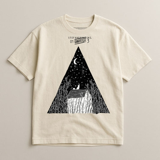 Night Sky and Moon Triangle Graphic T-Shirt