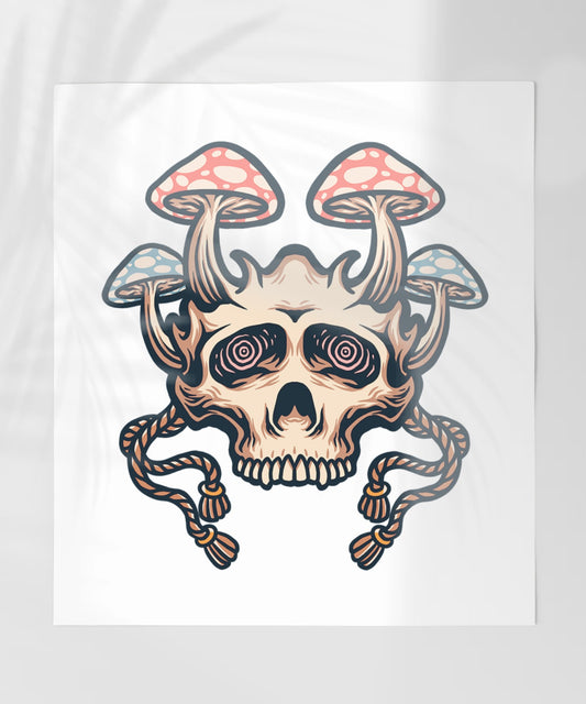 Hypnotic Skull with Mushrooms Graphic Art Print