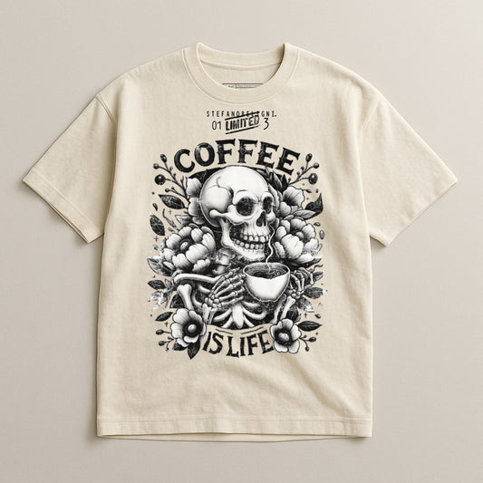 Coffee Is Life Graphical Skull T-shirt