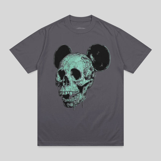 Charcoal Mouse Ear Skull Green Print T Shirt product type