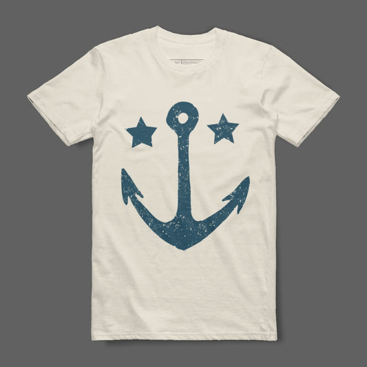 Nautical Anchor T-Shirt with Stars Print Graphic