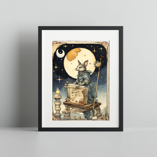 Enchanting Rabbit Under Moonlit Sky Art Print