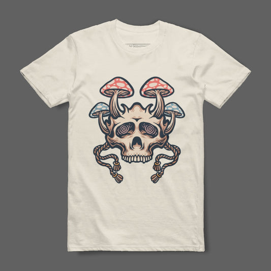 Psychedelic Skull with Mushroom Art T-shirt