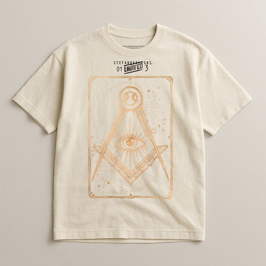 Graphic T-Shirt with Eye and Geometric Design