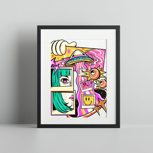 Colorful Modern Pop Art Print with Retro Elements