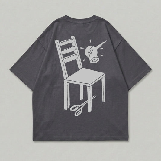 Dark Grey Chair Scissors Bell Graphic T-shirt product type