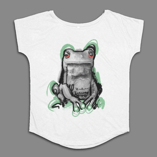 Frog Graphic Tee with Red Eyes Casual Top