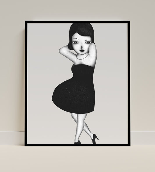 Black and White Minimalist Female Art Poster