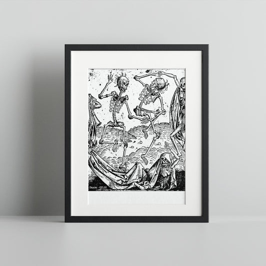 Vintage Skeleton Dance Art Print for Gothic Decor