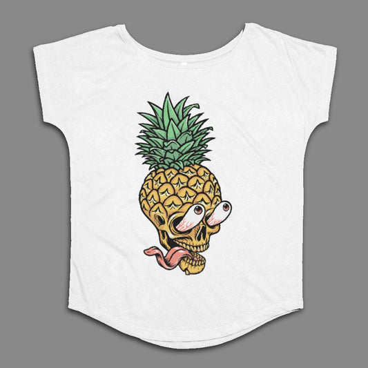 Pineapple Skull Graphic T-Shirt with Crazy Eyes Design