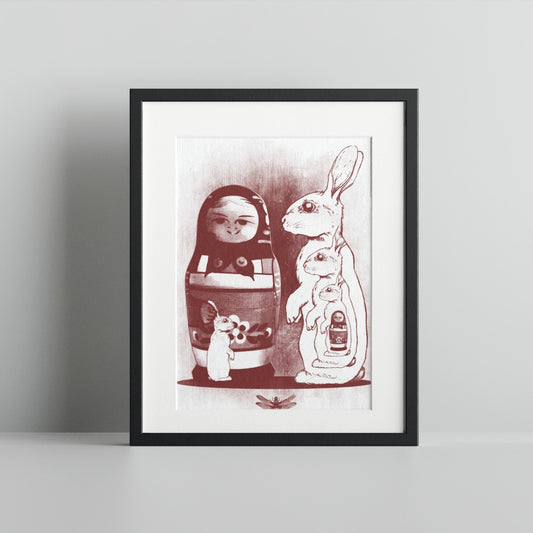 Matryoshka Dolls with Rabbits Art Print Wall Decor