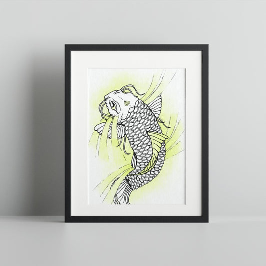 Vibrant Watercolor Koi Fish Artwork Home Decor Print