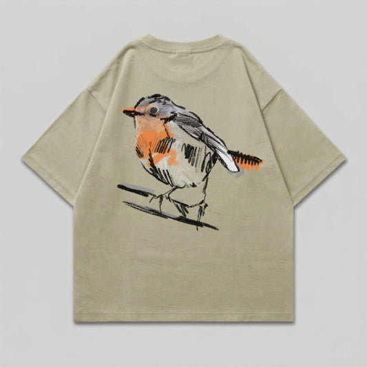 Light green sketchy robin bird graphic back product type