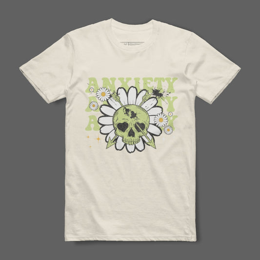 Anxiety Army Skull and Flowers Graphic T-Shirt
