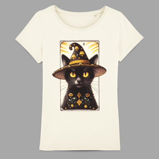 Enchanting Black Cat in Wizard Hat Graphic Tee Shirt