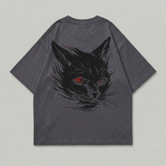 Black Cat Red Eyes Graphic Oversized Tee product type