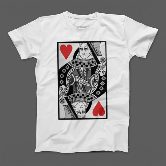 Queen of Hearts Card Design on White T-Shirt