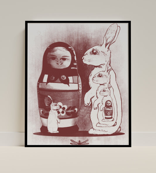 Unique Nested Dolls and Animals Art Print Poster
