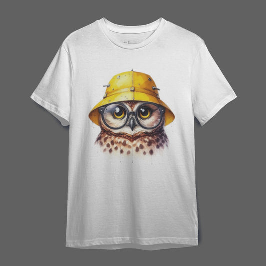 Cute Owl with Yellow Helmet Graphic Tee