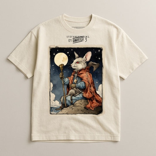 Whimsical Mouse Wizard Graphic Print T-Shirt for Sale