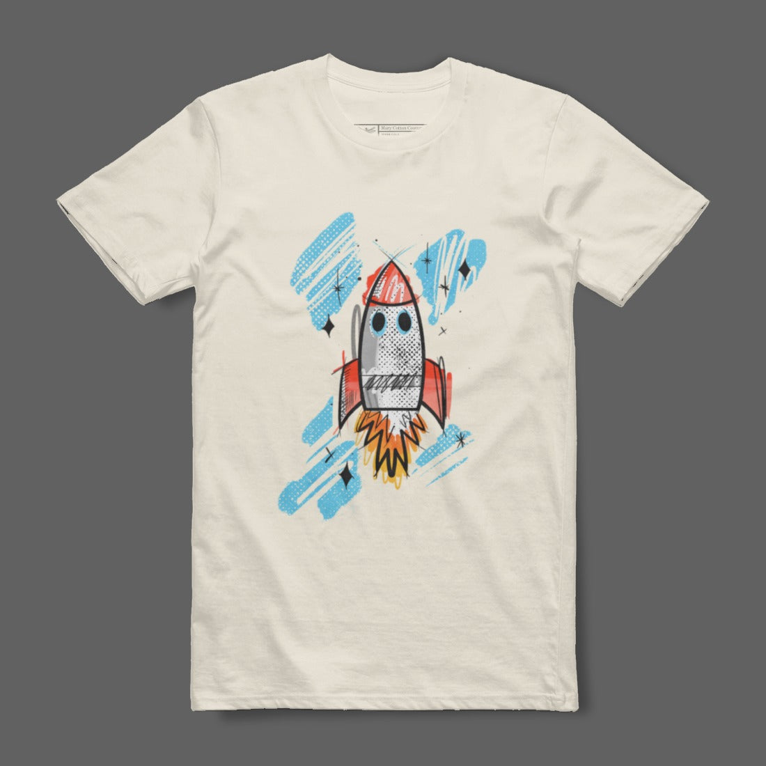 Cute Hand-Drawn Rocket Ship Design on T-shirt