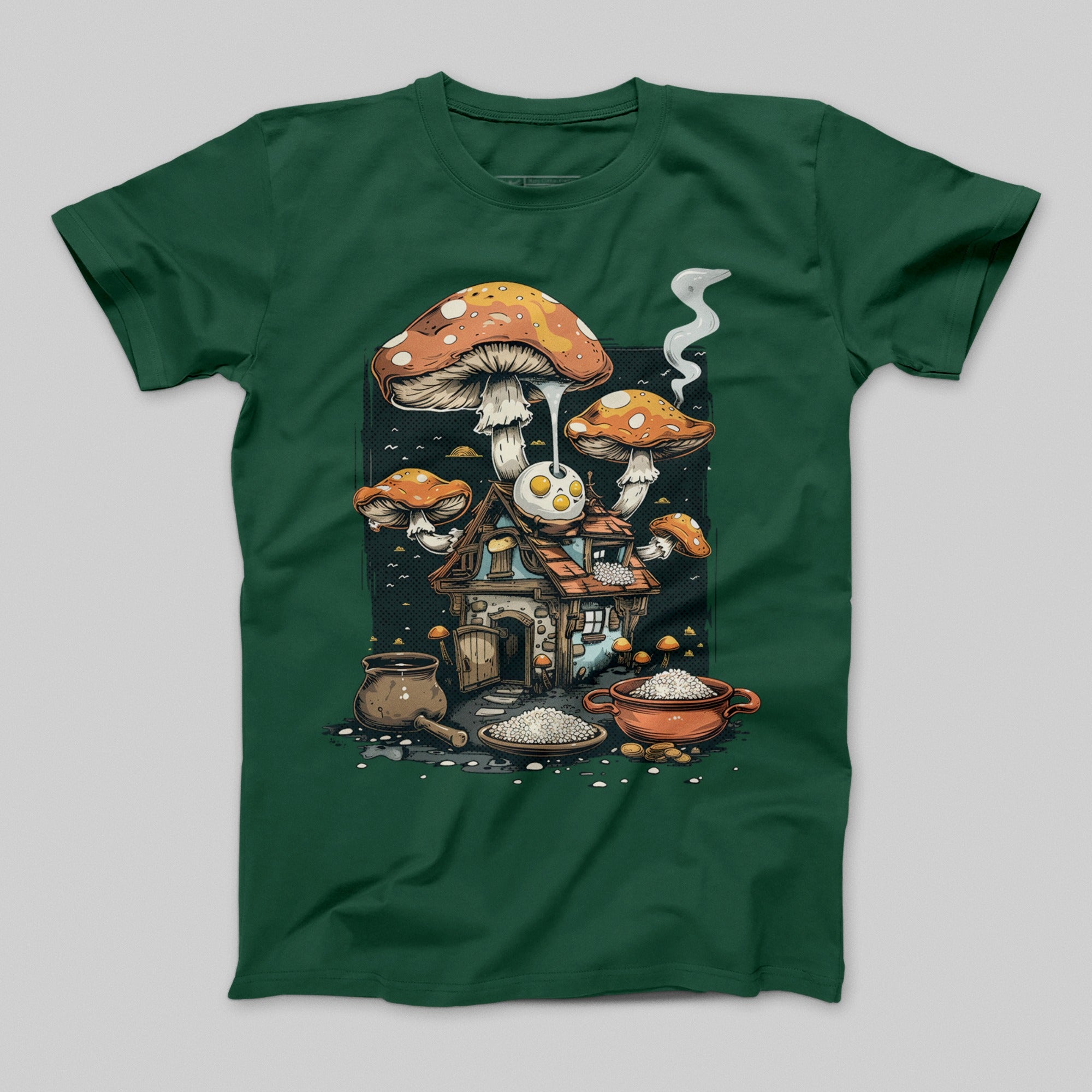 Whimsical Mushroom House Graphic Tee Shirt