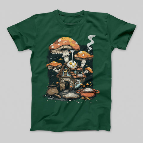 Whimsical Mushroom House Graphic Tee Shirt