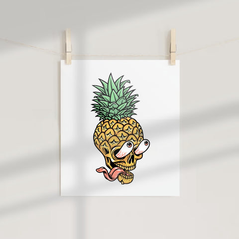 Quirky Pineapple Skull with Eyes Wall Art Poster