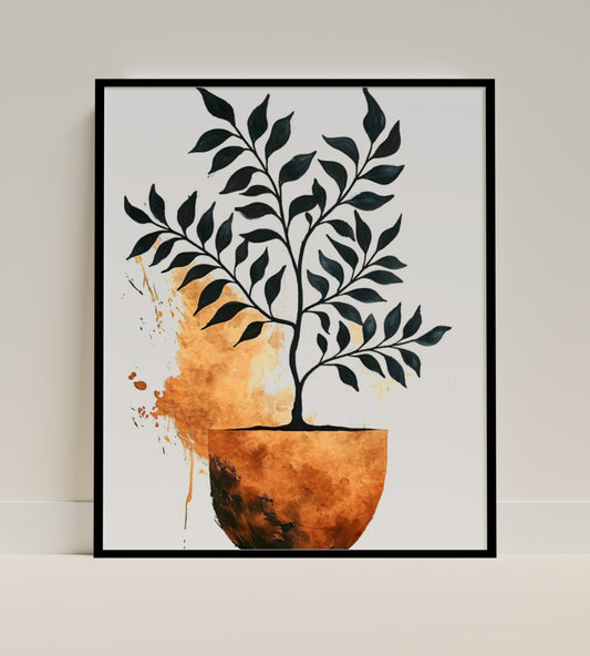 Modern Tree Art Print with Black Frame for Home Decor