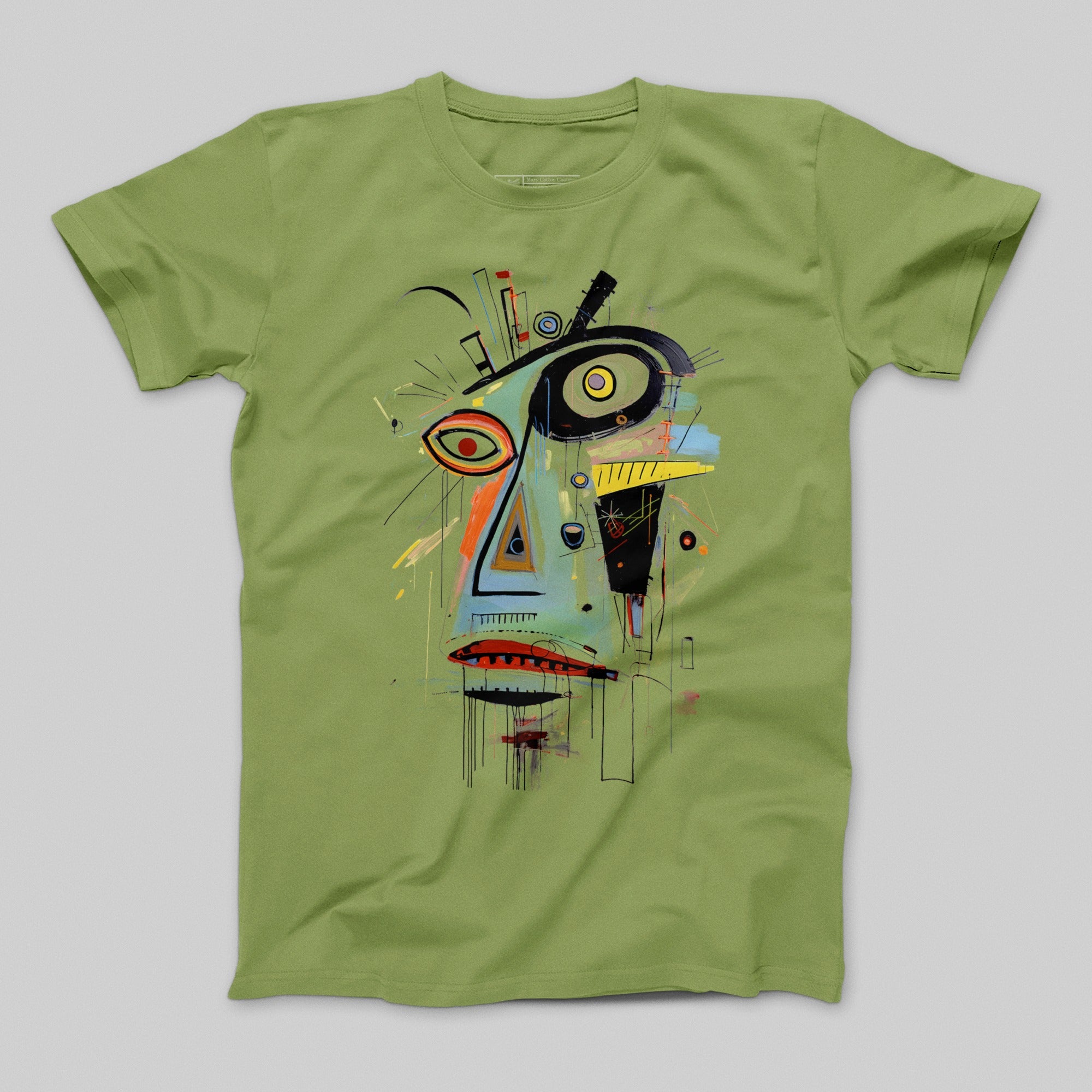 Abstract Face Art Green T-Shirt Fashion Tee